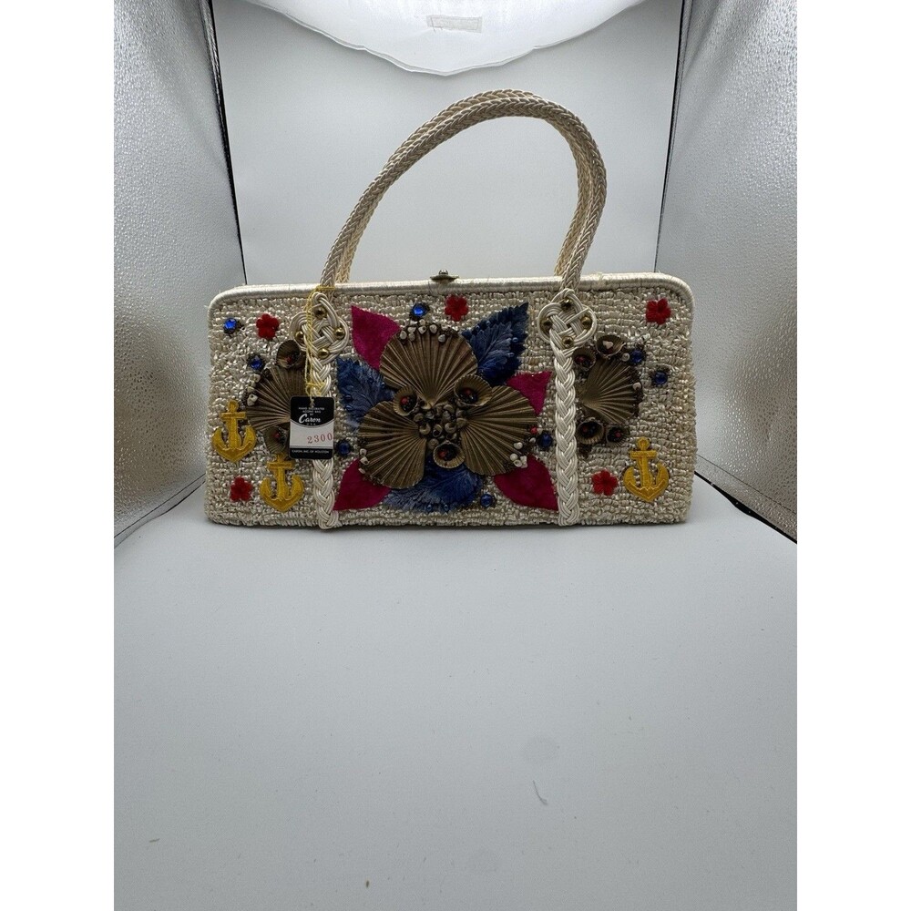 Vintage Caron Of Houston Nautical Raffia Purse NWT Highly Embellished  1960’s